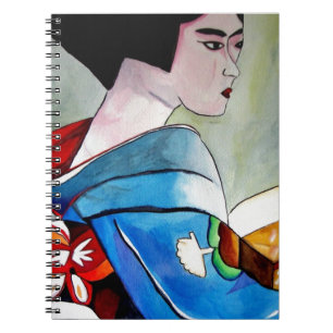 Japansk Geisha med Blå Kimono original konst Anteckningsbok