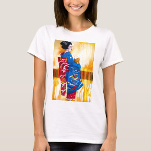 Japansk Geisha med blå kimono T Shirt