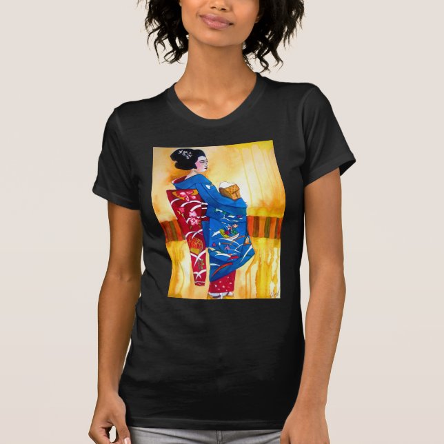 Japansk Geisha med blå kimono Tee (Framsida)