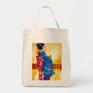 Japansk Geisha med blå kimono Tygkasse