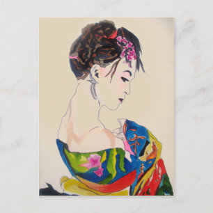 Japansk Geisha med blå kimono Vykort