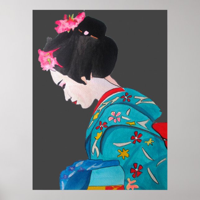 Japansk Geisha med Cherry Blommars bra art Poster (Framsidan)