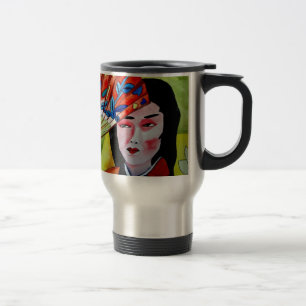 japansk Geisha med fläkt original konst målning Resemugg