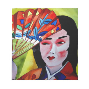japansk Geisha med fläkt original målning Anteckningsblock