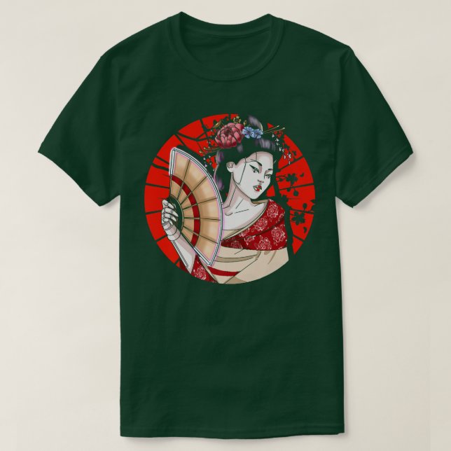 Japansk Geisha med Fläkt Sakura Japan Woman Geis T Shirt (Design framsida)