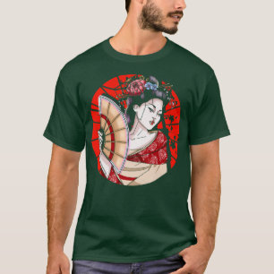Japansk Geisha med Fläkt Sakura Japan Woman Geis T Shirt