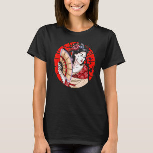 Japansk Geisha med Fläkt Sakura Japan Woman Geisha T Shirt