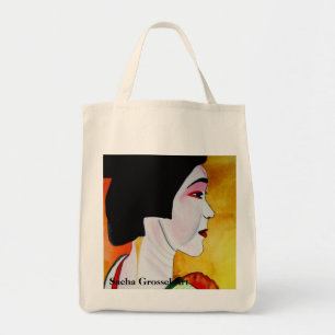 Japansk geisha med grön kimono originalkonst tygkasse
