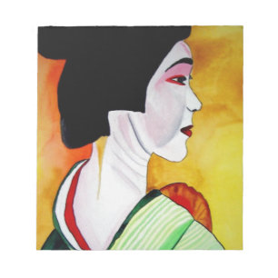 Japansk Geisha med grönt kimono original art Anteckningsblock