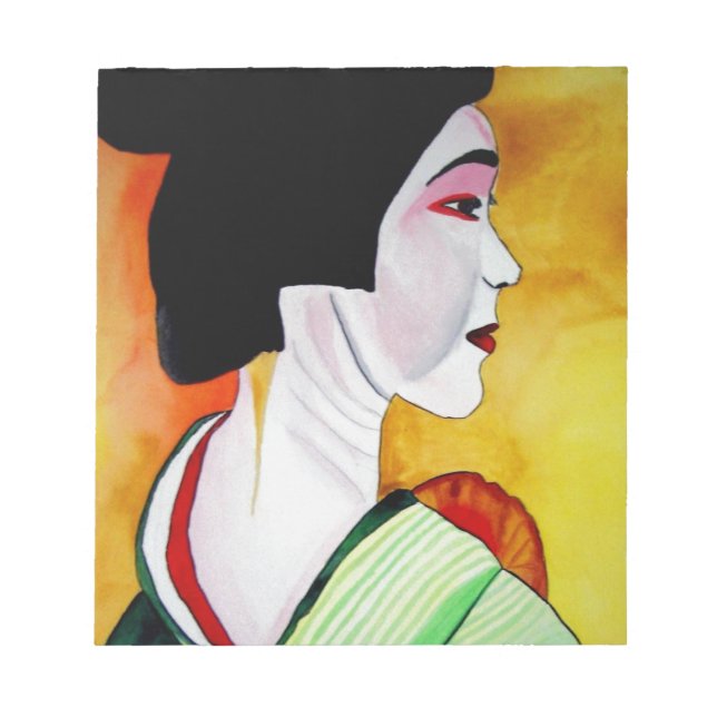 Japansk Geisha med grönt kimono original art Anteckningsblock (Framsida)