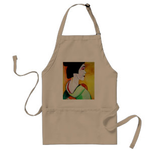 Japansk Geisha med grönt kimono original art Förkläde