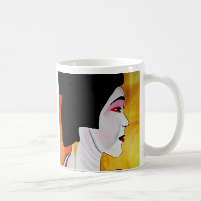 Japansk Geisha med grönt kimono original art Kaffemugg (Höger)