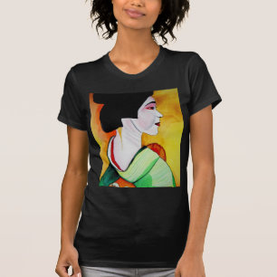 Japansk Geisha med grönt kimono original art Tee Shirt