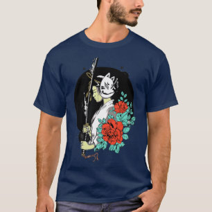 Japansk geisha med Oni Mask Yokai Samurai (2) T Shirt