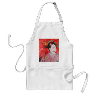 Japansk geisha med röd paraply original konst förkläde