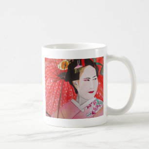 Japansk Geisha med röd paraplyoriginalkonst Kaffemugg