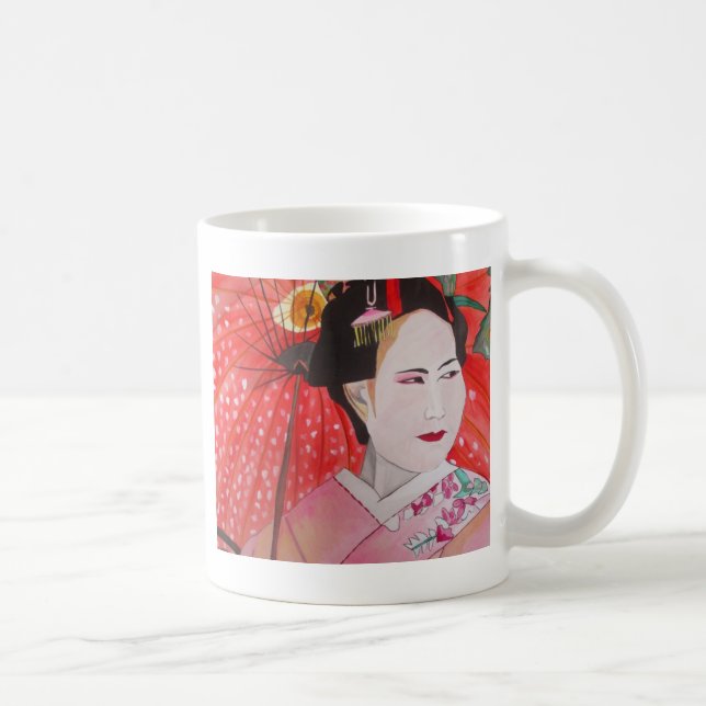 Japansk Geisha med röd paraplyoriginalkonst Kaffemugg (Höger)