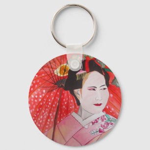 Japansk Geisha med röd paraplyoriginalkonst Nyckelring