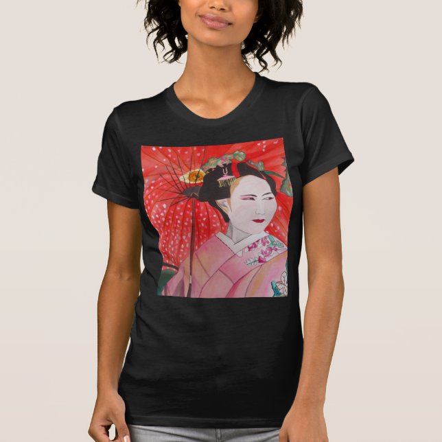 Japansk Geisha med röd paraplyoriginalkonst T Shirt (Framsida)
