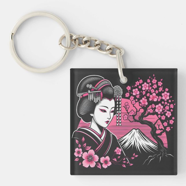 Japansk Geisha Mount Fuji Japansk Cherry-Blommar (Framsidan)