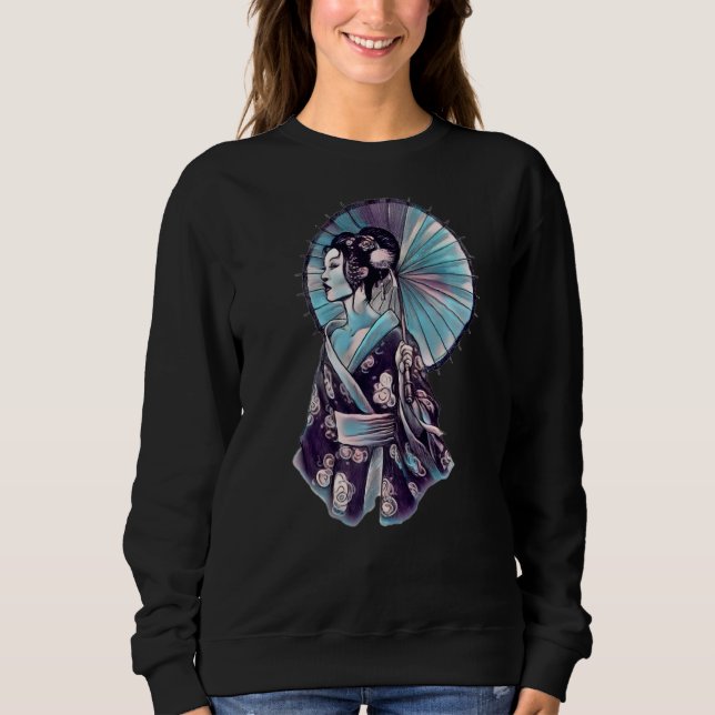 Japansk Geisha Parasol Söt Tattoo Samurai T Shirt (Framsida)