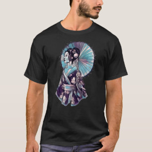 Japansk Geisha Parasol Söt Tattoo Samurai T Shirt