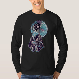 Japansk Geisha Parasol Söt Tattoo Samurai T Shirt