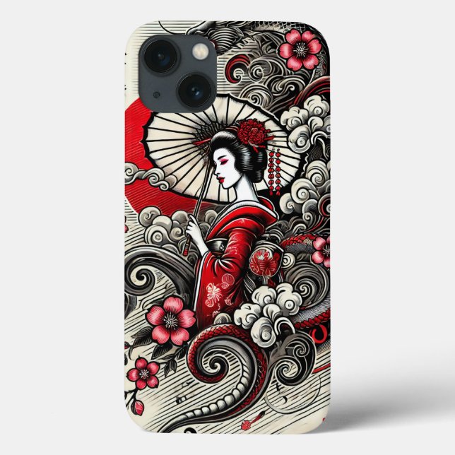 Japansk Geisha Phone Case - Elegant Art Design (Baksida)