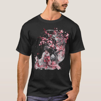 Japansk Geisha Sakura Körsbärsblomma Kimono T Shirt