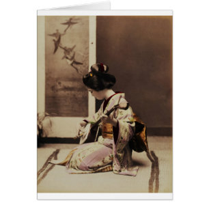 Japansk geisha som spelar schampisen hälsningskort