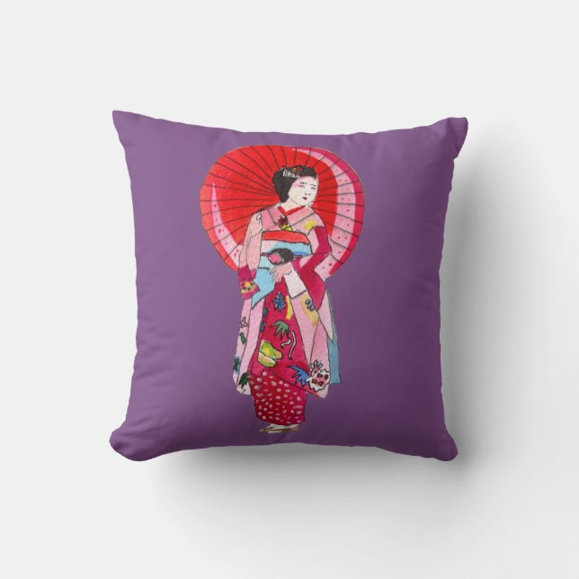 Japansk Geisha söt kimono original art Kudde (Framsida)