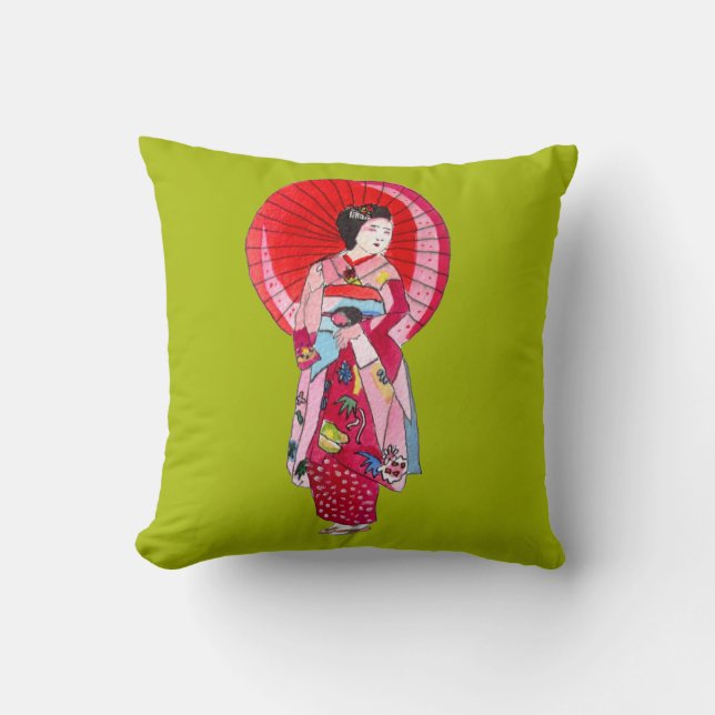 Japansk Geisha söt kimono original art Kudde (Framsida)