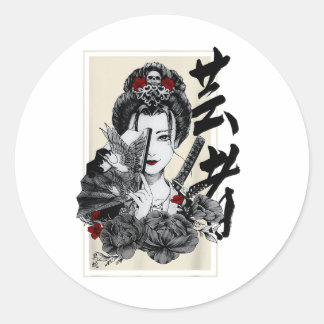 Japansk Geisha Tattoo Retro Vintage Samurai Graph Runt Klistermärke