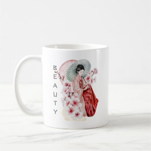 Japansk Geisha Watercolor med Kimono och Sakura Kaffemugg