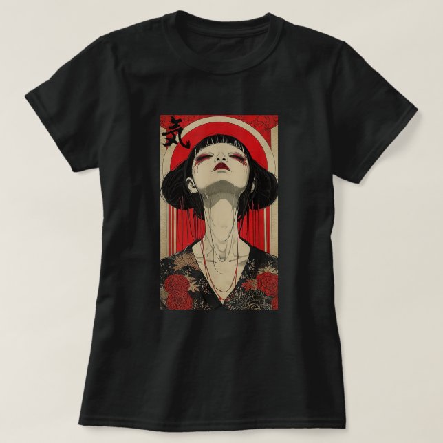 Japansk Geisha Woman Art Kanji Tokyo Japan Hanami T Shirt (Design framsida)