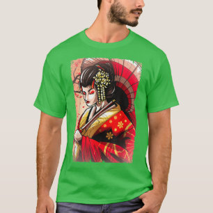 Japansk Geisha Women Cherry-Blommar T Shirt