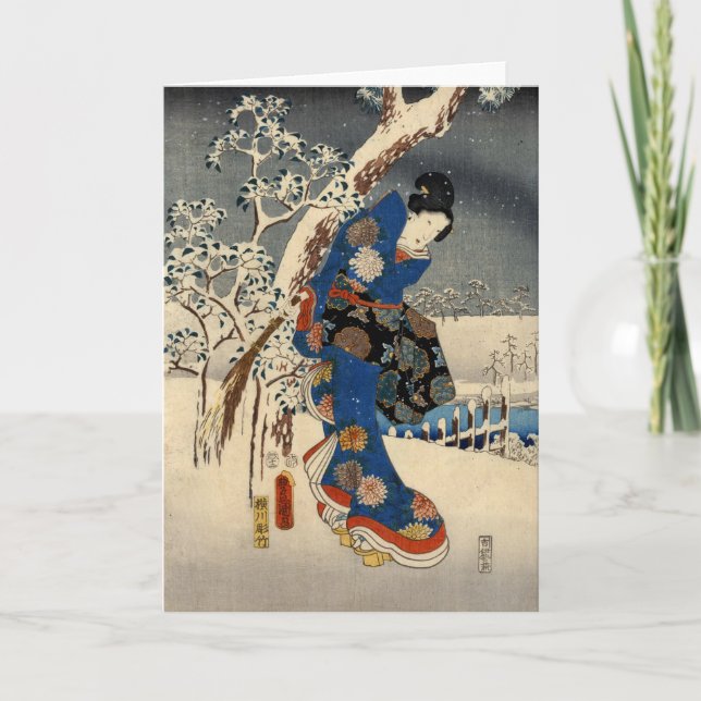 Japansk geisya i Snö, Toyokuni, Ukiyo-e Kort (Framsida)