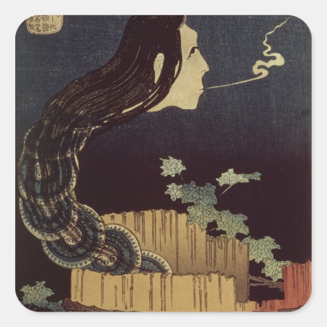 Japansk Ghost Fyrkantigt Klistermärke (Framsida)