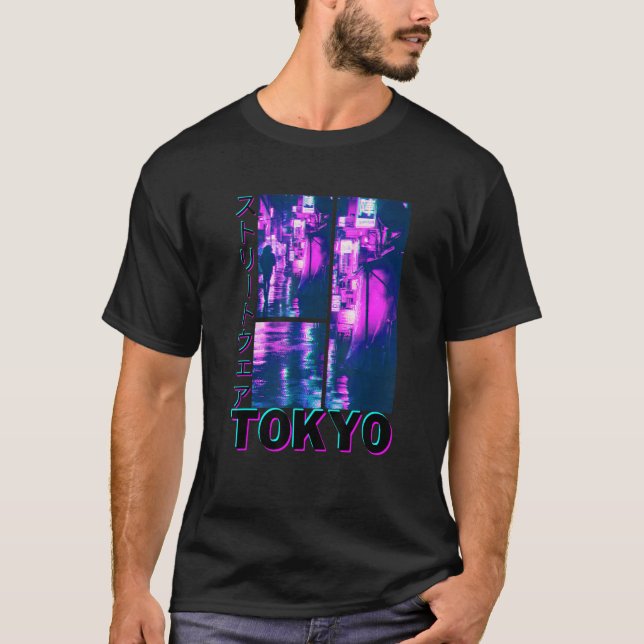 Japansk Glitch Cyberpunk Tokyo Streetwear Aesthet T Shirt (Framsida)