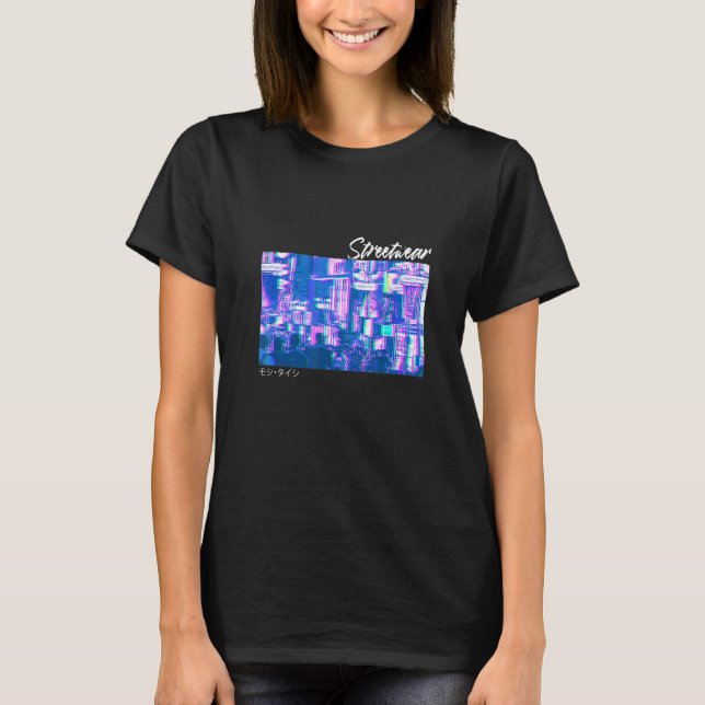Japansk Glitch Cyberpunk Tokyo Streetwear Aesthet T Shirt (Framsida)