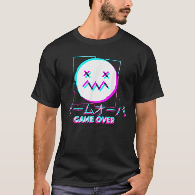 Japansk Glitch Ledsen Anime Girl Boy Game over Aes T Shirt (Framsida)