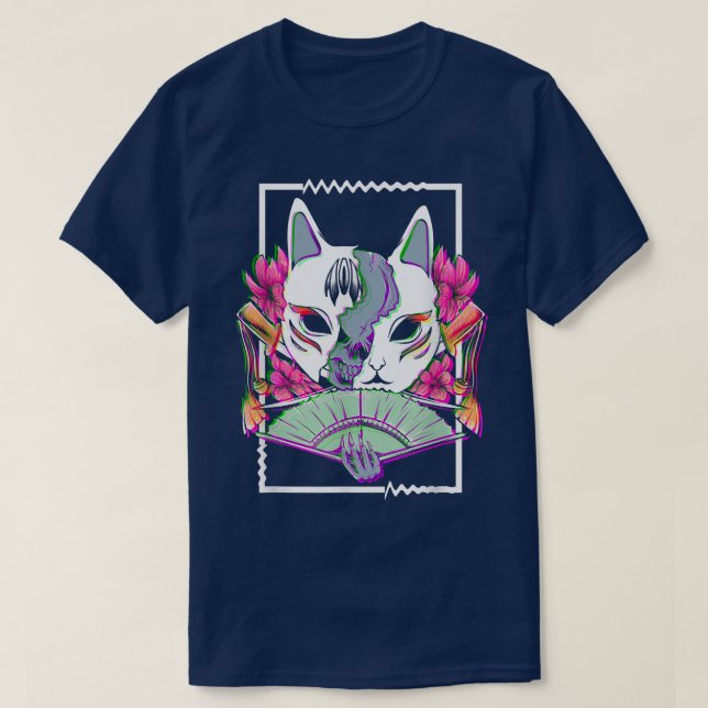 Japansk Glitch Samurai Geisha Mask Goth (2) T Shirt (Design framsida)