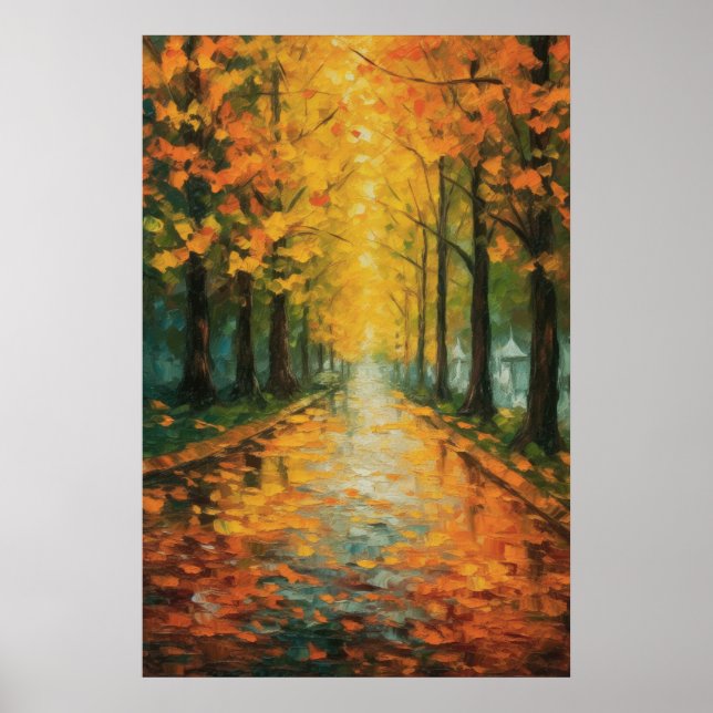 Japansk Golden Ginkgo Lane Fine Art Poster (Framsidan)
