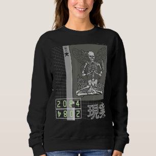 Japansk Goth Skeleton Meditation Cyberpunk Street T Shirt