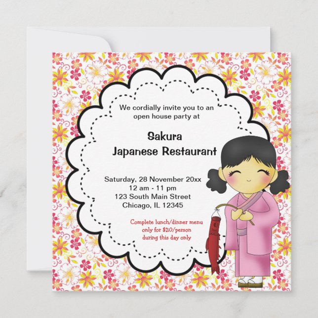 Japansk Grand Open Restaurant Inbjudningar (Framsida)