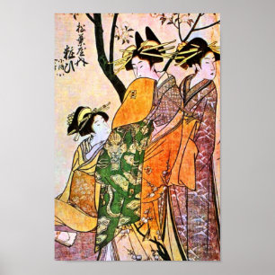 Japansk gravyr av Geisha tre Poster