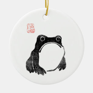 Japansk Grinig Groda Padda Ointresserad Djur Rolig Julgransprydnad Keramik