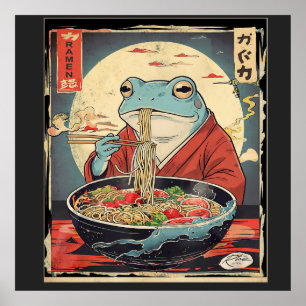 Japansk groda som äter Ramen för roliga matälskare Poster