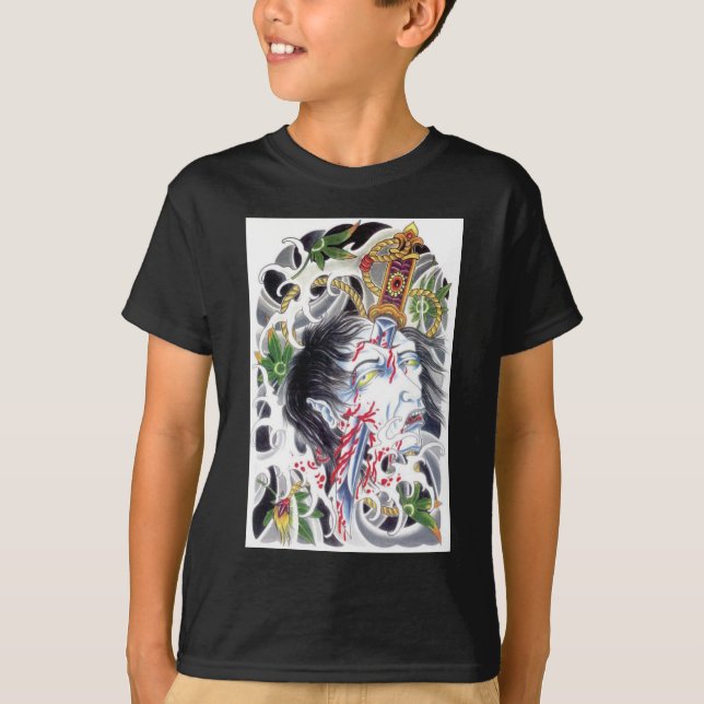 Japansk grotesk svärddesign t shirt (Framsida)