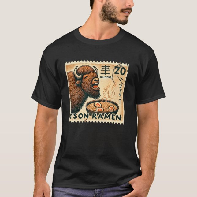 Japansk grottkonst frimärke nudlar bison Rame T Shirt (Framsida)